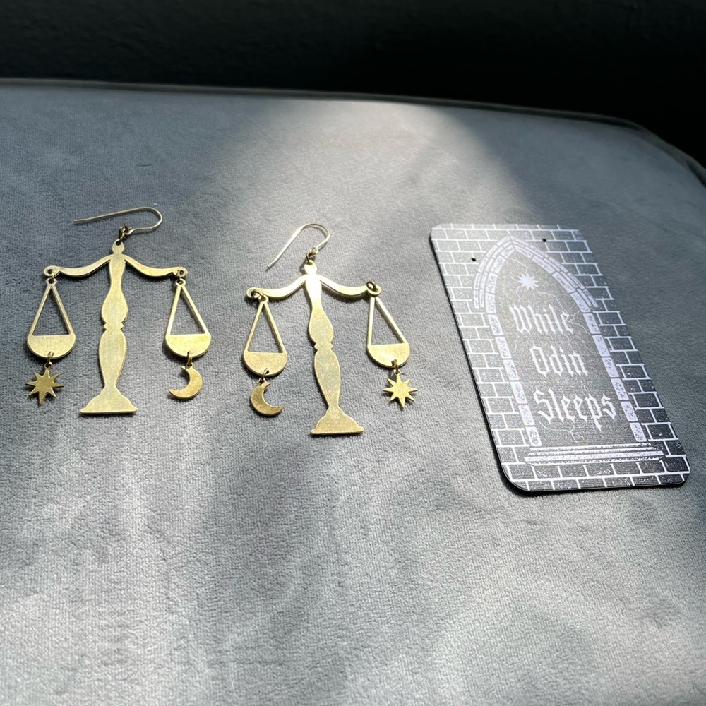 While Odin Sleeps Brass Libra Scales Earrings